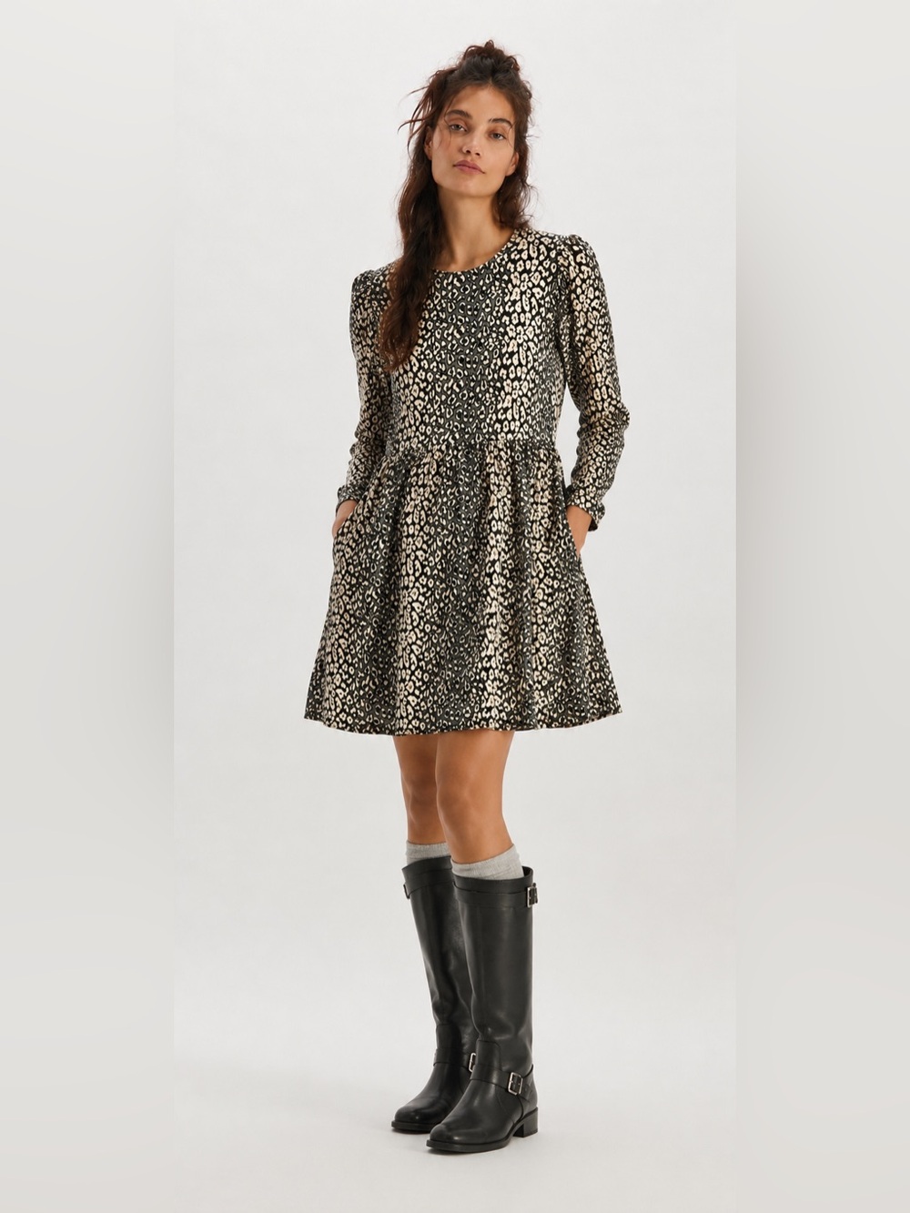 Zara Leopard Print Long-Sleeve Mini Dress